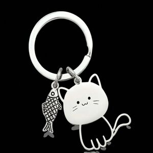 Cute Cat Keychain - Titanium Kawaii Sitting Cat Bag Charm